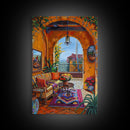 Spanish Villa With Cactus And Flowers Framed Canvas Print Rustic Home Decor Best Gift Idea Bright Courtyard Seasonal Wall Art