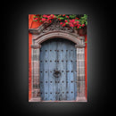 Mexican Style Colorful Architecture Framed Canvas Print Tall Art Depicting Traditional Blue Doors