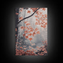 Framed Canvas Print of Fall Leaves on Branches in Misty Forest, Moody Landscape Wall Art, Fall Decor, Gift Idea, Farmhouse Seasonal Art