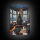 Grand Victorian Christmas Tree In Luxury Room Framed Canvas Print Classic Holiday Home Decor With Snowy Window And Festive Lights Wall Art
