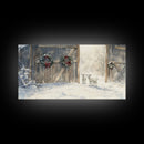 Christmas decor farmhouse Framed Canvas Print snowy barn Christmas scene holiday wall art best gift Christmas decor Christmas tree art 2024