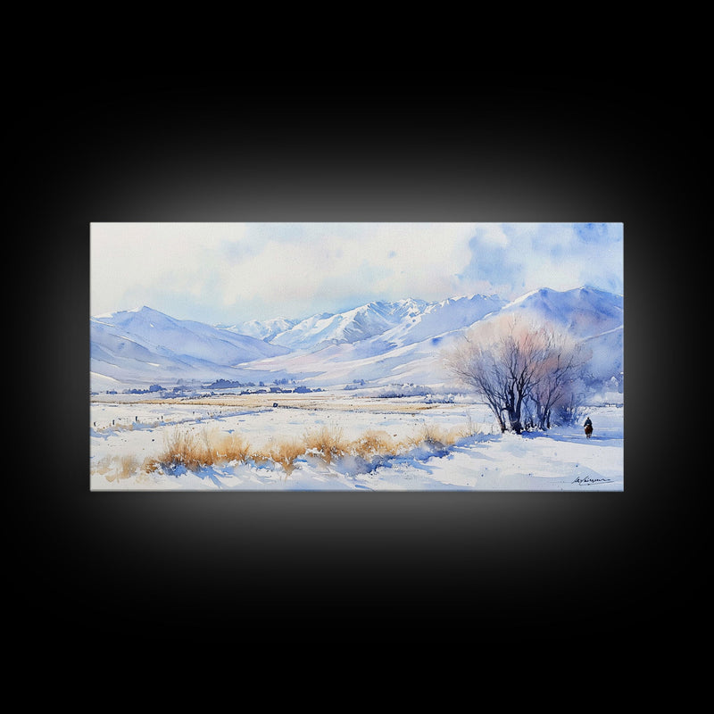 Winter's Tranquil Horizon - winter wall art, snowy mountain art, Christmas wall art, farmhouse Christmas decor, winter wonderland