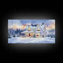 Cozy Winter House with Snowy Landscape, Christmas Decor, Framed Canvas Print, Farmhouse Christmas Decor, Seasonal Wall Art, Gift Idea