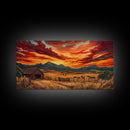 Sunset Ranch Framed Canvas Print Western Farmhouse Landscape Autumn Wall Art Large Fall Country Home Decor Above Sofa Art Piece