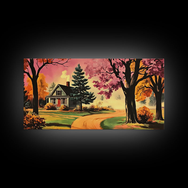 Autumn Landscape Framed Canvas Print, Cozy Country Farmhouse Pathway Art, Fall Home Decor, Modern Farmhouse Seasonal Wall Art Gift Idea