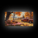 Fall Picnic Afternoon Framed Canvas Print, Rustic Farmhouse Decor, Autumn Country Landscape Art, Modern Farmhouse Wall Art, Seasonal Gift