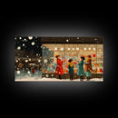 Christmas Window Shopping Scene Framed Canvas Print, Nostalgic Winter Holiday Wall Art Decor, Best Christmas Gift Idea, City Christmas Decor