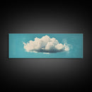 Framed Canvas Art, Sky Blue, Navy Blue Lonely Cloud Art, Minimalist Art Print, Panoramic Extra Wide Horizontal Art, Lonely Cloud