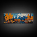 Large Framed Vintage Fall Landscape Wall Art - Oil Painting Print - Living Room Wall Art - Canvas Wall Art - Mountain Painting