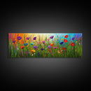 Purple Flowers, Panoramic Floral Print, Framed Canvas Art, Wildflowers Painting Spring Flower Watercolor Art Print, Field of Wildflowers