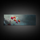 Beautiful Wild Flowers In The Clouds, Mountain Painting Canvas Print, Moody Decor, Muted and Subdued Wall Art, Centerpiece Art