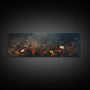 Wildflowers On A Stormy Day, Framed Canvas Print, Panoramic Wall Art, Moody Muted Decor, Above Sofa Or Couch Oversized Art