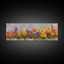 Rustic Wildflower Print, Wood Framed Canvas Art, Wild Flowers Oil Painting Print, Boho Style Minimalist Decor, Farmhouse Art