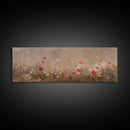 Wild Flowers On a Grey Background, Framed Canvas Print, Panoramic Oil Painting Print, Boho Farmhouse Decor, Modern Rustic Primitive Decor