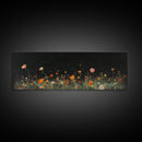 Dark & Moody Wild Flowers Under a Full Moon, Framed Canvas Print, Panoramic Extra Wide Wall Art, Oversized Home Decor, Modern Farmhouse Art