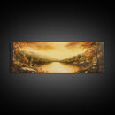 Sunset Over The Lake, Framed Canvas Print, Ultra Wide Wall Art, Panoramic Painting, Above Sofa Or Bed Wall Art, Home Decor, Calm Wall Art