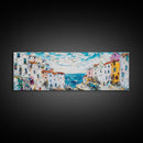 Italian Seaside Impasto Style Canvas Print, Retro Home Decor, Pastel Colors, Italy Wall Art, European Vacation Wall Art Gift