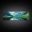 Reflections On The Lake - Framed Canvas Print - Panoramic Original Landscape Painting - Lake Painting - Mountain Painting - Minimalist Muted Art