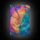 Cross Section Of Tree Rings, Rainbow Eucalyptus Print, Wood Framed Canvas Art, Colorful Abstract Modern Art, Boho Chic Cabin Decor, Eclectic Art