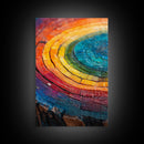 Rainbow Tree Rings, Retro Style Canvas Print, Colorful Rustic Wall Art For Living Room