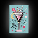 Preppy Martini Print, Framed Canvas Wall Art, Wedding Gift, Preppy Dorm Room Decor, Trendy Wall Art