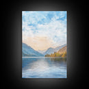 The Calm Lake Framed Canvas Print, PNW Wall Art, Modern Realism Home Decor, Watercolor Landscape Print