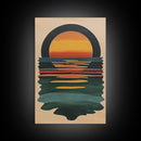 Art Deco Sunset Over The Ocean, Minimalist Home Decor Canvas Print, Emerald Green Ocean With Sunrise, Boho Art