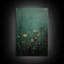 Wildflower Print, Oil Painting Flower Canvas Print Boho Botanical Wall Art, Dark and Moody Home Decor, Minimalist Bouquet