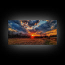 Sunset Over an Oklahoma Field, Framed Canvas Print, Photography Style Wall Art, Beautiful Home Decor