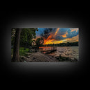 Sunset At The Lake Framed Canvas Print, Lakehouse Decor, Rustic Modern Farmhouse Wall Art, Photography Style Landscape Art