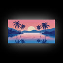 Abstract Vaporwave Sunset Over A Beach Landscape, Framed Canvas Print, Modern Art, Unique Wall Decor, Framed Canvas Art