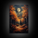 Full Moon Over a Haunted Forest, Framed Canvas Print, Wood Framed Wall Art, Dark Academia Witchy Decor