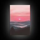 Sunset Over The Smoky Mountains, Framed Canvas Print, Smoky Mountain Art, Landscape Photography Style Home Decor, Retro Wave Art