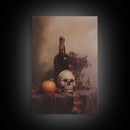 Still Life of a Skull and Wine Framed Canvas Print, Oil Painting Print, Gothic Decor, Dark Academia Macabre Halloween Wall Art, Witchy Decor