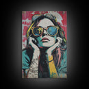 Graffiti Punk Wall Art, Portrait of a Punk Woman Framed Canvas Print