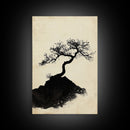 Black and White Charcoal Sketch Print of a Bonzai Tree, Framed Canvas Print, Wabi Sabi Art, Wabi Sabi Painting, Minimalist Home Decor