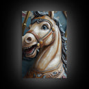 Creepy Carrousel Horse Framed Canvas Print, Nursery Decor, Wood Framed Wall Art Home Decor