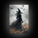 Witch Painting Print, Spooky Season Witchy Wall Art, Framed Canvas Print, Gothic Home Decor, Goth Decor, Witch Wall Art, Halloween Decor