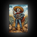 Skeleton Mariachi Chicano Art Canvas Print, Mexicano Wall Art, Tejano Wall Art, Mexicano Style Painting