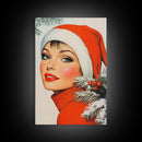 1950s Christmas Portrait Postcard Style Art Canvas Print, Wood Framed Christmas Decor, Christmas Wall Art, Christmas Seasonal Painting