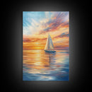 Oil Painting Print of a Sailboat At Sunset, Framed Canvas Print, Nautical Decor, Nautical Nursery, Nautical Wall Art, Beach House or Lakehouse Art