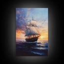 Pirateship at Dawn, Framed Canvas Print, Pirate Art