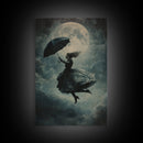 The Witch and her Umbrella Framed Canvas print, Witchy Decor, Witch painting, Witch Wall Art, Halloween Gift Idea