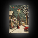 Vintage Christmas Wall Art, Framed Canvas Print, Vintage Art Print, Christmas Village Painting, Christmas Wall Art, Christmas Print