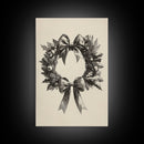 Sketch of a Christmas Wreath Canvas Print - Framed Canvas - Minimalist Christmas Art - Boho Christmas Art - Rustic Christmas Art