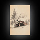 The Polar Express Train Canvas Print - Framed Canvas - Minimalist Christmas Art - Boho Christmas Art - Rustic Christmas Art