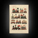 Cute Christmas Trains Canvas Print - Framed Canvas - Minimalist Christmas Art - Boho Christmas Art - Rustic Christmas Art