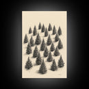 Sketch of a Christmas Tree Farm Canvas Print - Framed Canvas - Minimalist Christmas Art - Boho Christmas Art - Rustic Christmas Art