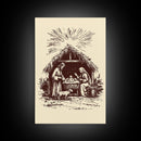 Retro Nativity Scene Canvas Print - Framed Canvas - Minimalist Christmas Art - Boho Christmas Art - Rustic Christmas Art