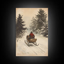 Christmas Sleigh Ride Canvas Print - Framed Canvas - Minimalist Christmas Art - Boho Christmas Art - Rustic Christmas Art
